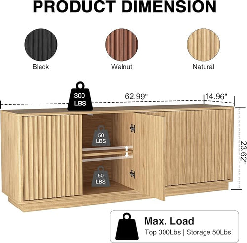 63'' Fluted TV Stand for TVs up to 75'', Modern Media Console - Image 2