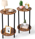 Round Side Table Set of 2, 2-Tier End Table, Small Round Nightstands by BITYODD-HOME
