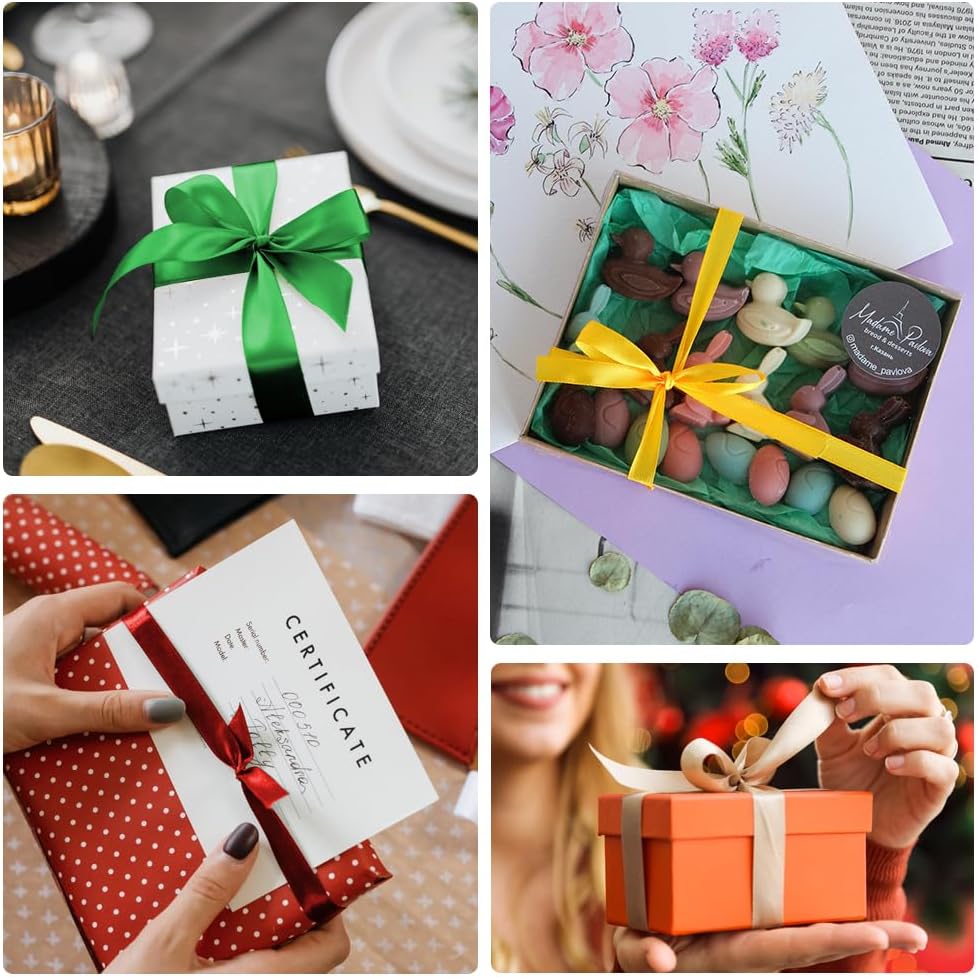 KMER LIFE 3/8" Wide x 50 Yards Yellow Single Faced Polyester Satin Ribbon, Yellow Satin Ribbon Perfect for Wedding Decor, Wreath, Crafts, Gift Wrapping & Other Projects (Yellow)