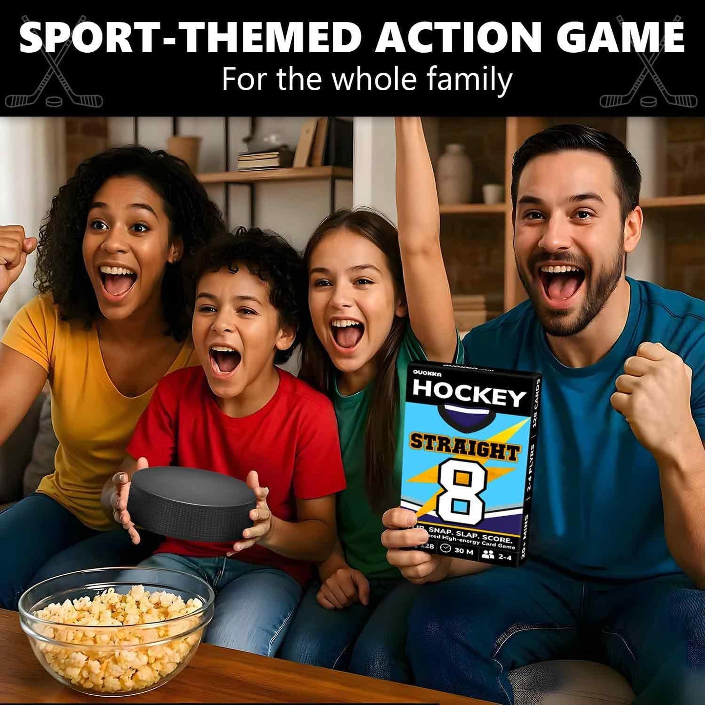 QUOKKA American Hockey Fast-Paced Card Game for Kids & Adults – 128 Cards & Easy Rules – Quick & Fun Matching Game – 2-4 Players – Ages 8+ – Perfect for Family Games Night, Travel and Parties