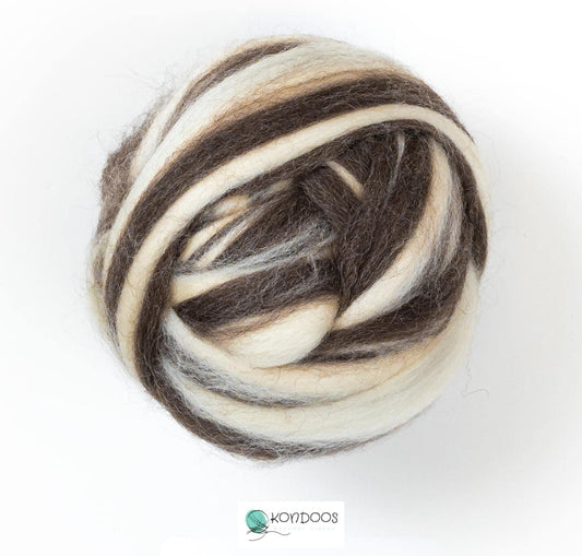 Kondoos Natural Wool roving, 8 OZ. Best for Needle Felting, handcrafts and Spinning. Natural Colours, un-Dyed. (Brown Zebra(Ecru/Mocha), 8 oz)