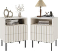 UEV Beige Fluted Nightstand Set of 2, Modern Nightstand by YourHomeExcellentVendor