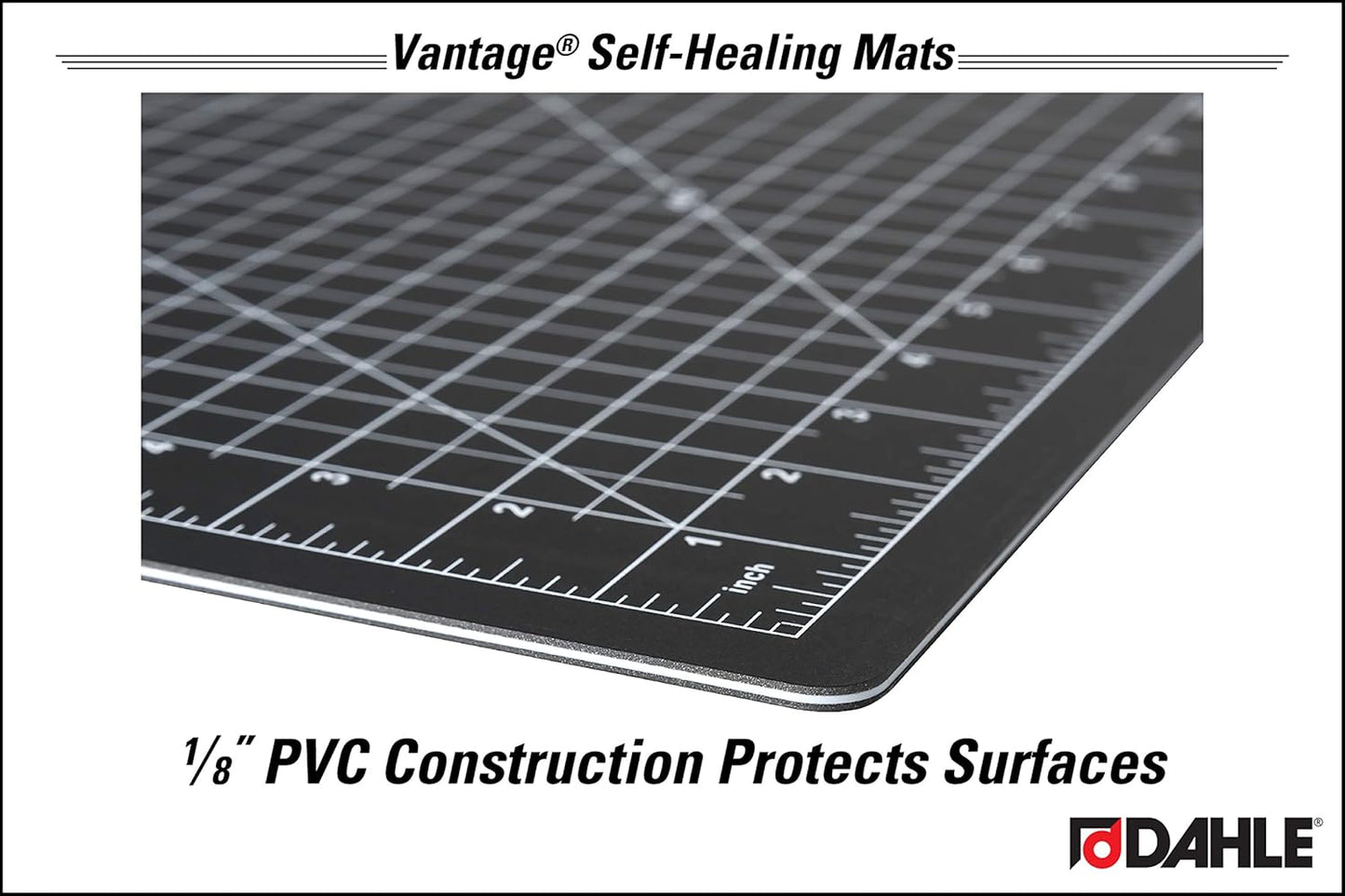 Dahle Vantage 10671 Premium Self-Healing Cutting Mat, 12"x18", 1/2" Grid, 5 Layers for Max Healing, Perfect for Crafts & Sewing, Black