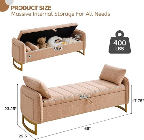 66'' King Size Storage Bench for Bedroom, Teddy Boucle End of Bed Benches for - Image 2