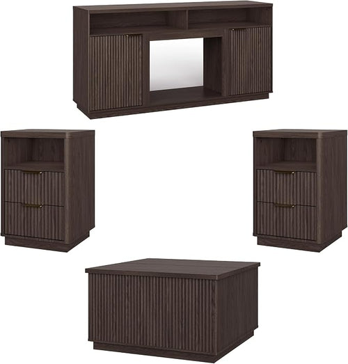 4-Piece Fluted Living Room Set Includes 31.5" Fluted Lift Top Coffee Table by PATIOCHIC