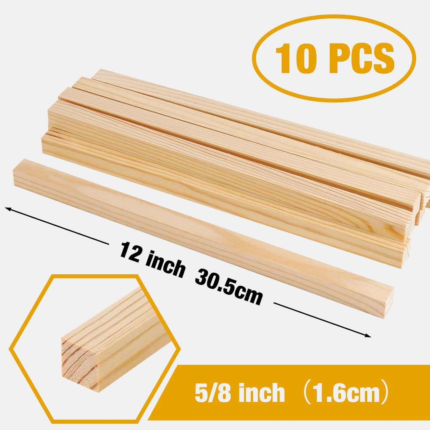 5/8" x 12" Square Wood Dowels Wooden Dowel Rods for Crafting, 10 PCS Square Wood Sticks for Crafts, Unfinished Pine Hardwood Sticks for Woodworking Models Making Dollhouses Miniatures