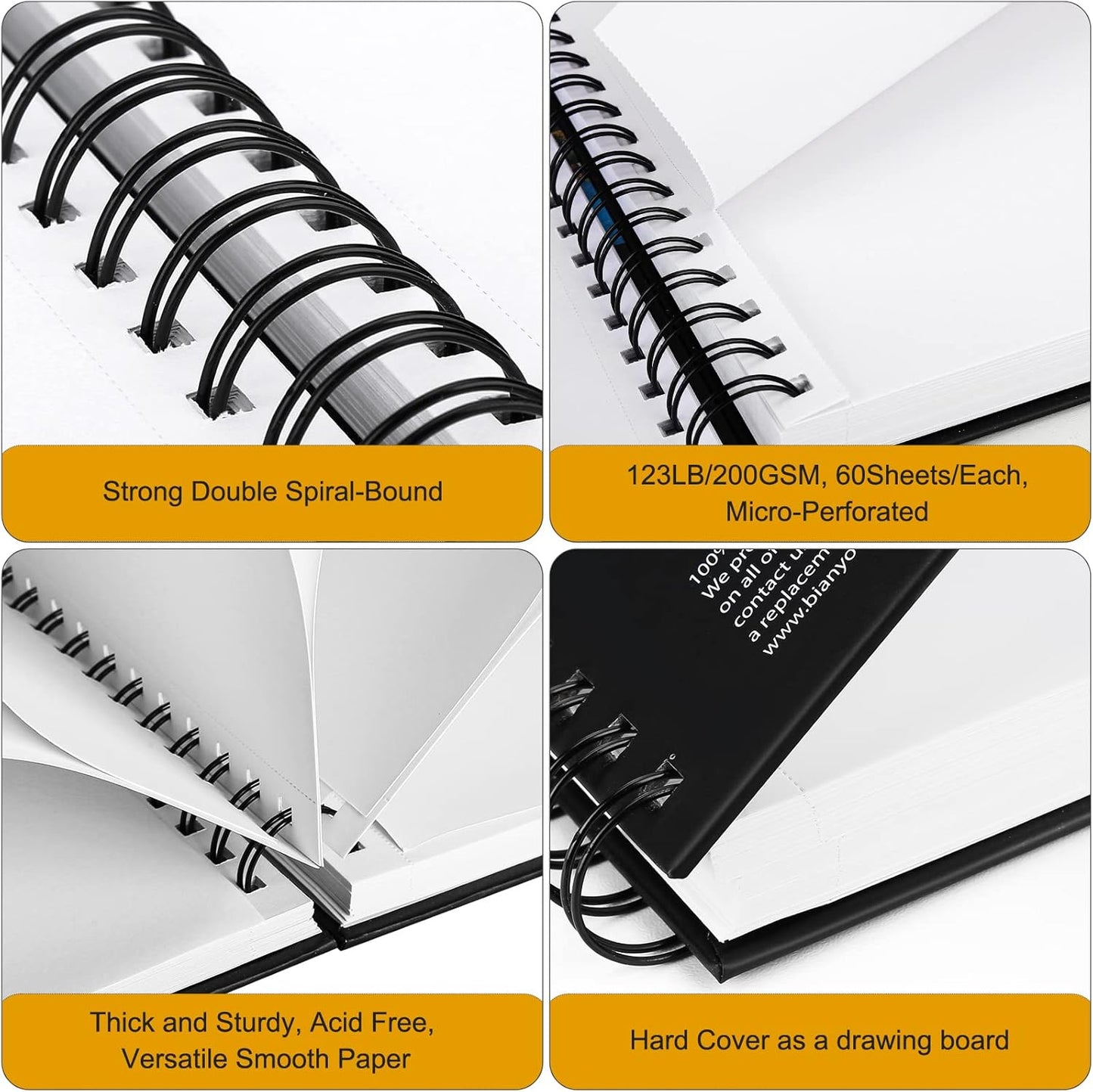 Bianyo Mixed Media Paper Sketchbook, 11" X 14", 60 Sheets/Each, 123 LBS/200 GSM, Spiral-Bound Pad, Perforated, Ideal for Wet & Dry Media Like Marker, Watercolor, Acrylic, Pastel, Pencil