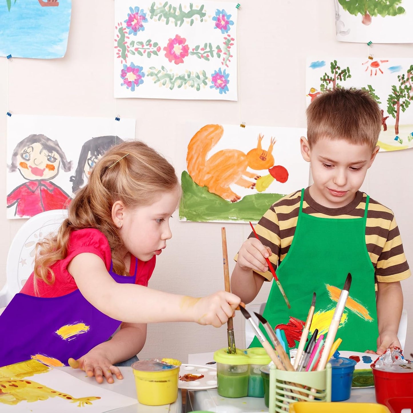 PLULON 8 Pcs Kids Apron Painting Aprons, Kids Aprons for Painting Art Apron Smocks Bulk for Art Activity Craft Home Kitchen Classroom Party Supplies