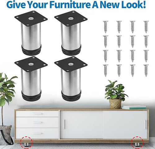 4 Inch Metal Furniture Legs Stainless Steel Adjustable Legs Silver Table Legs - Image 2