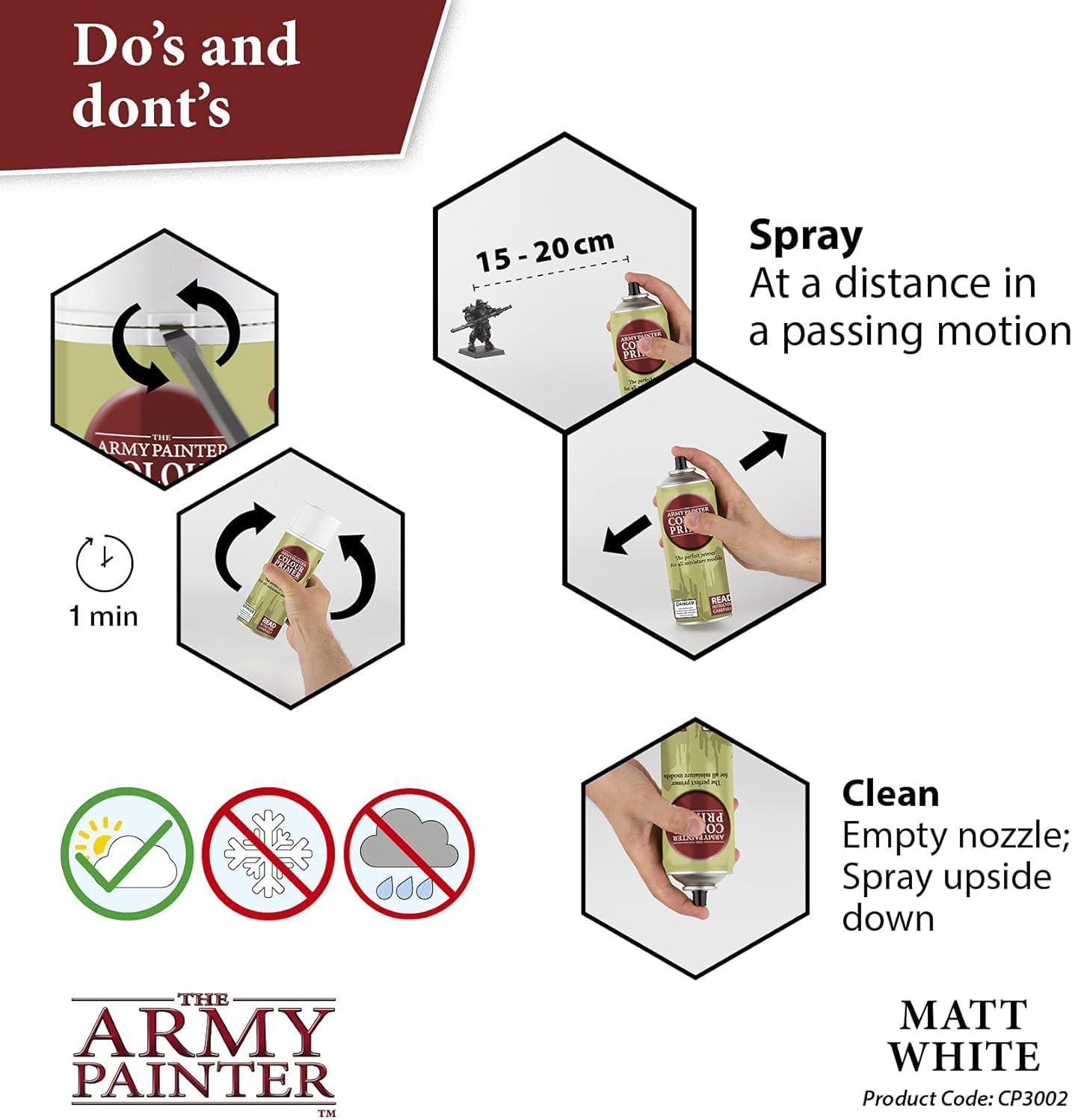 The Army Painter Color Primer, Matt White, 400ml, 13.5oz - Acrylic Spray Undercoat for Miniature Painting