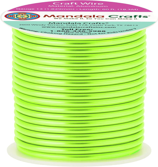 Mandala Crafts 13 Gauge Anodized Aluminum Craft Wire for Jewelry Making - 60 FT Colored Flexible Light Green Wire - Bendable for Bonsai Armature Crafting Sculpting