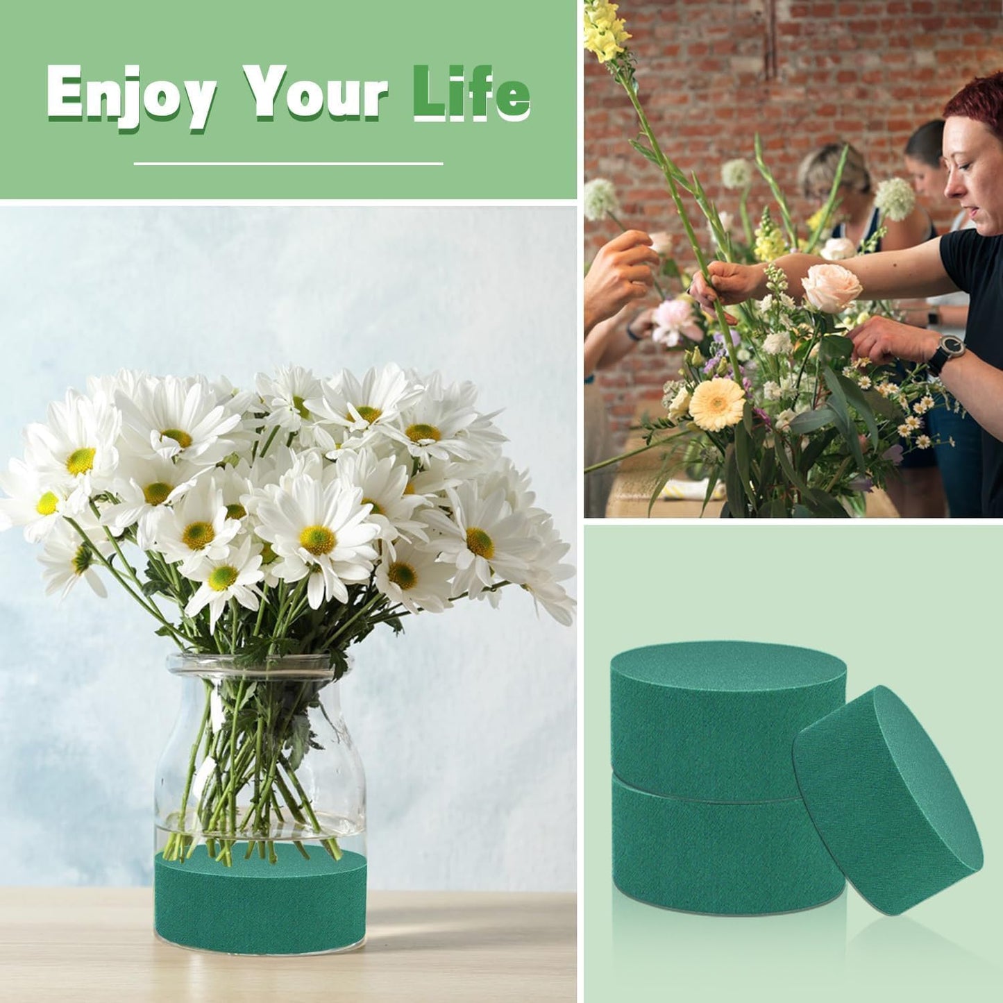 SupKing 8 Pcs Round Floral Foam 4.5", Green Wet Dry Flower Foams Florist Blocks Plant Foam for Craft Artificial and Fresh Flower Arrangements