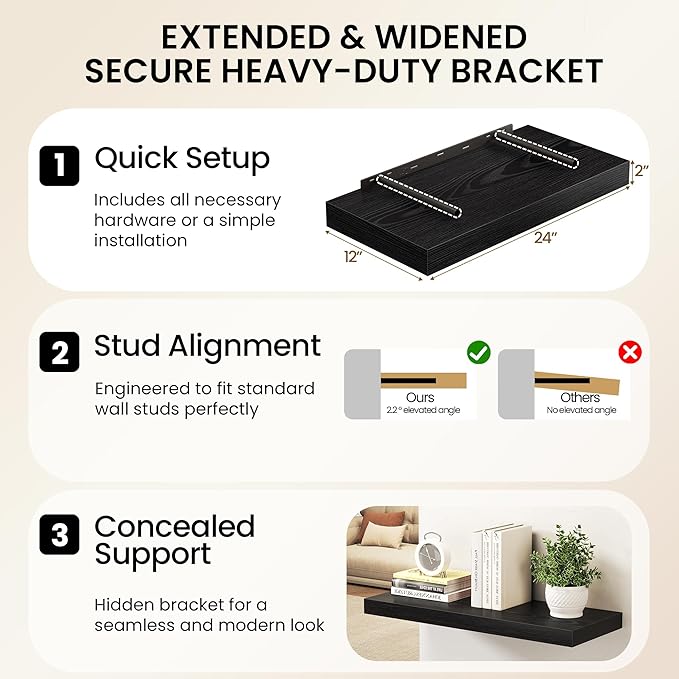 Fun Memories 72 Inch Floating Shelves, 12 Inch Deep Wall Shelf - Image 6