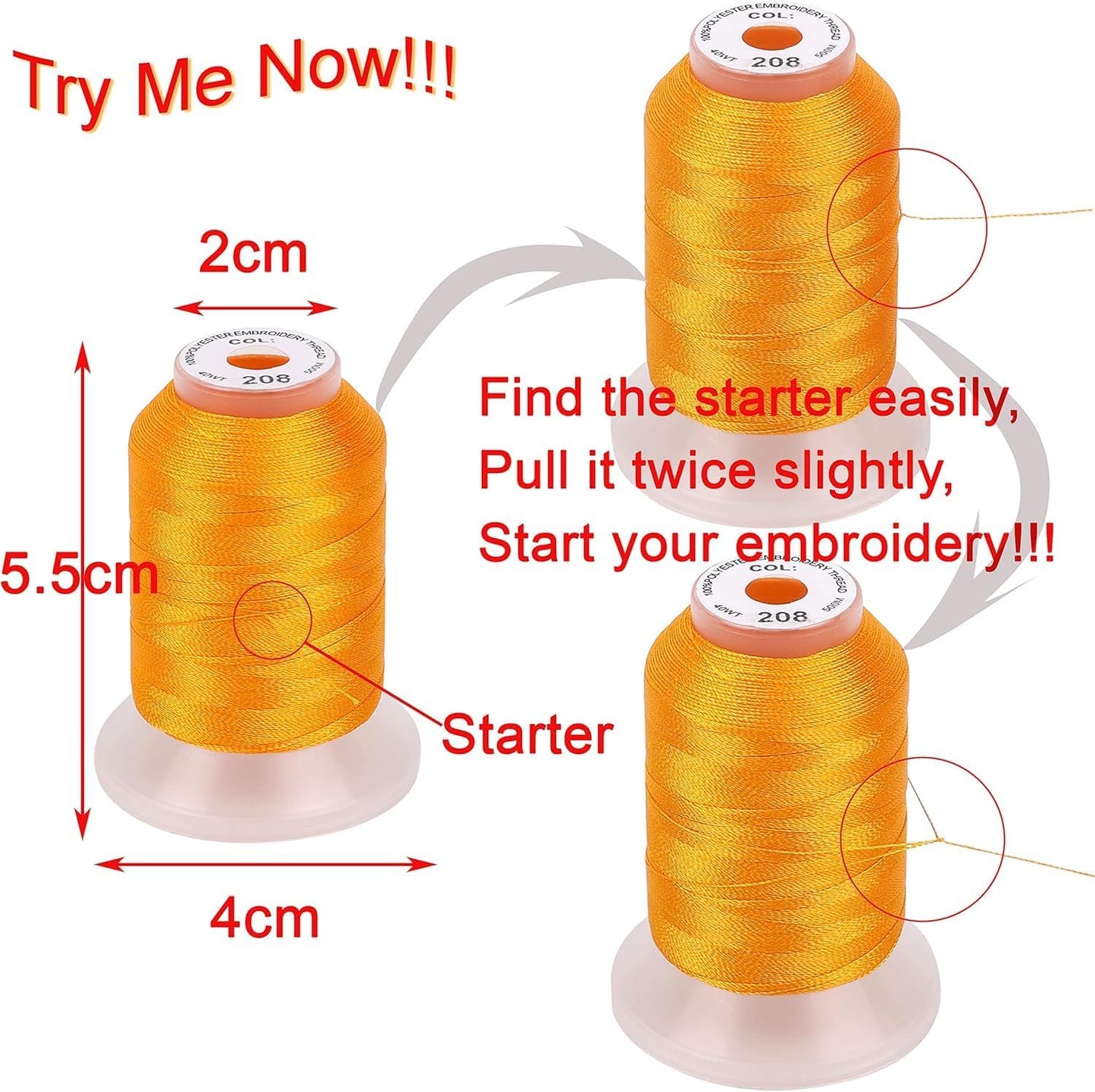 40 Spools Polyester Machine Embroidery Thread Kit 500M Colors Compatible with Brother Colors
