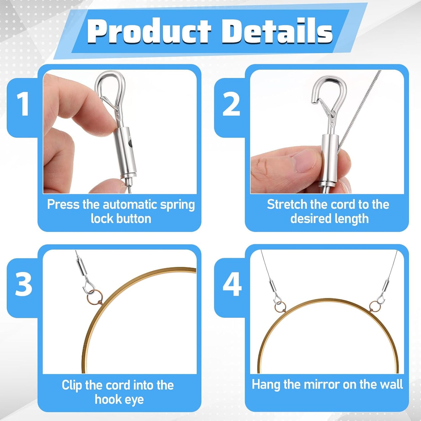 6 Pcs Picture Hanging Wire Heavy Duty Adjustable Art Hanging Wire 9.8FT x1.5mm Stainless Steel Frame Wires Rope for Mirrors Frames Artwork Basket Flowerpot Light Lamp Billboard (Hold up to 30kg/66lb)