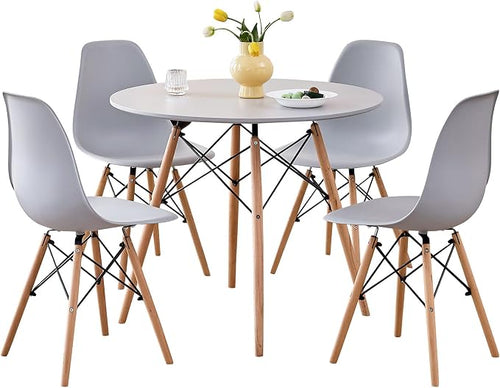 5-Piece Round Dining Table Set, Small 35.5" Kitchen Table Chairs Set of 4 Space by LECAFURHL