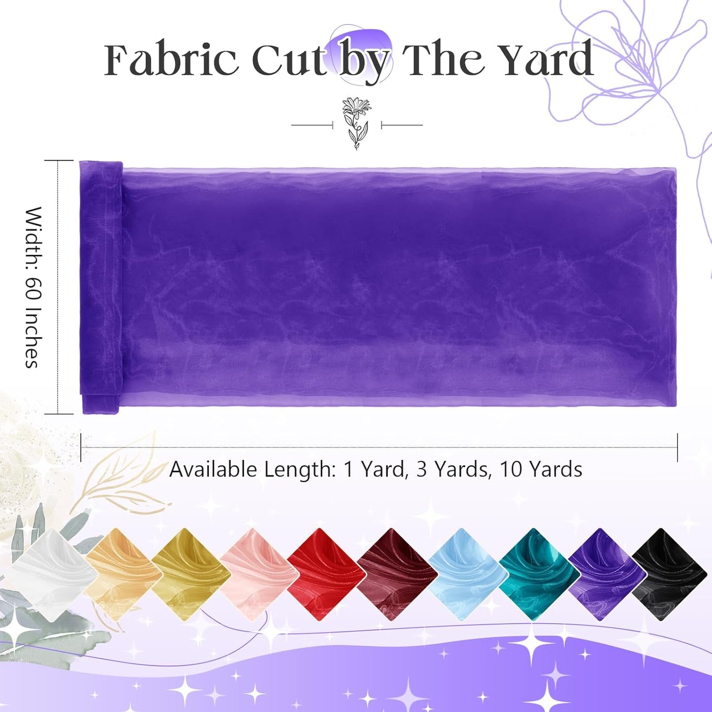 P Pothuiny Sheer Organza Fabric by The Yard, 10 Yards x 60 Inch Wide Bridal Purple Organza Tulle Fabric Roll Shiny Gauze Fashion Dress Sewing Craft for Wedding Party Decorations Backdrop