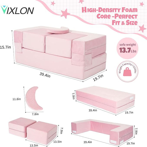 5 Pcs Modular Kids Play Couch, Toddler Couches That Fold Out, Plush Foam Chair - Image 2
