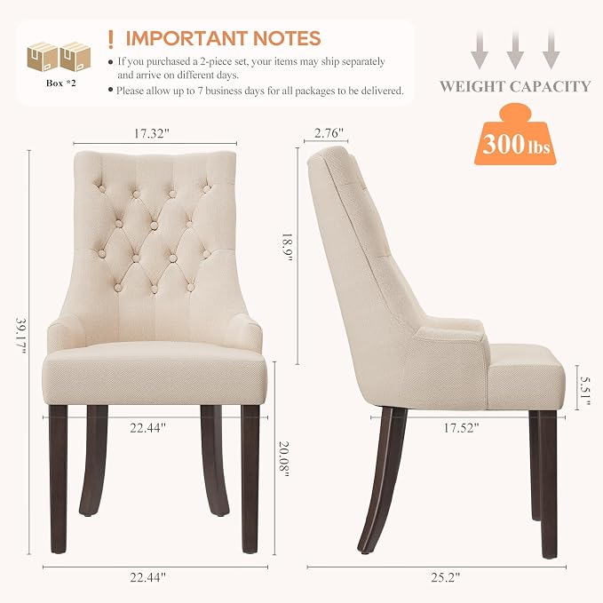 COLAMY Fabric Side Dining Chairs Set of 4, Wingback Upholstered Dining Room - Image 2