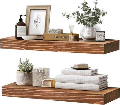 24x8x1.6 inch Floating Shelves Set of 2 – Solid Wood Rustic Brown Wall Mounted by YLYHSST