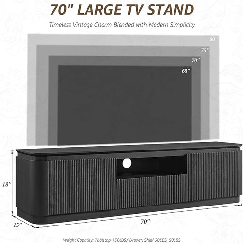 70" Fluted TV Stand for TVs Up to 80", Mid Century Modern Entertainment Center - Image 2