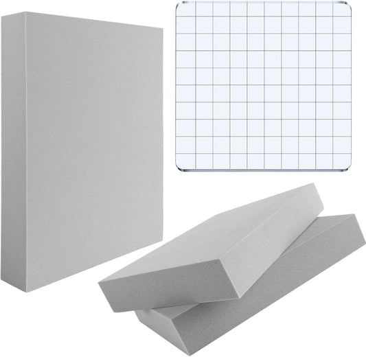 3 Pcs/Set 2Pcs Large Stamping Foam Grey Moldable Foam with 1 Pcs Acrylic Stamp Block Stamps Plastic Pad Cut and Dry Foam Stamping Foam Block for Sculpture, Modeling, DIY Arts and Handicrafts Projects