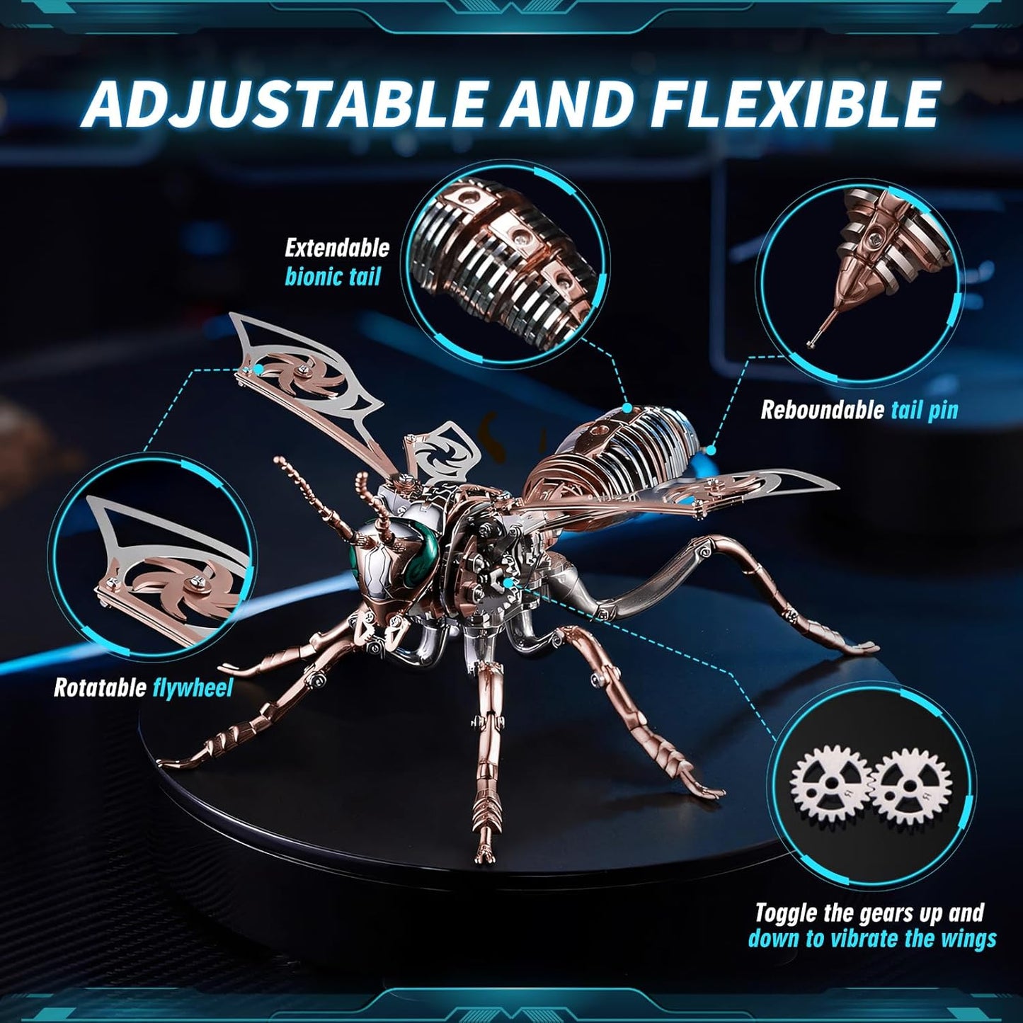 3D Puzzles for Adults, Metal Model Kit Wasp Mechanical Puzzle for Adults/Teens, DIY Creative Craft Gifts Kits Difficult Assembled 3D Puzzle for Family Time, Home Decor (Rosegold)