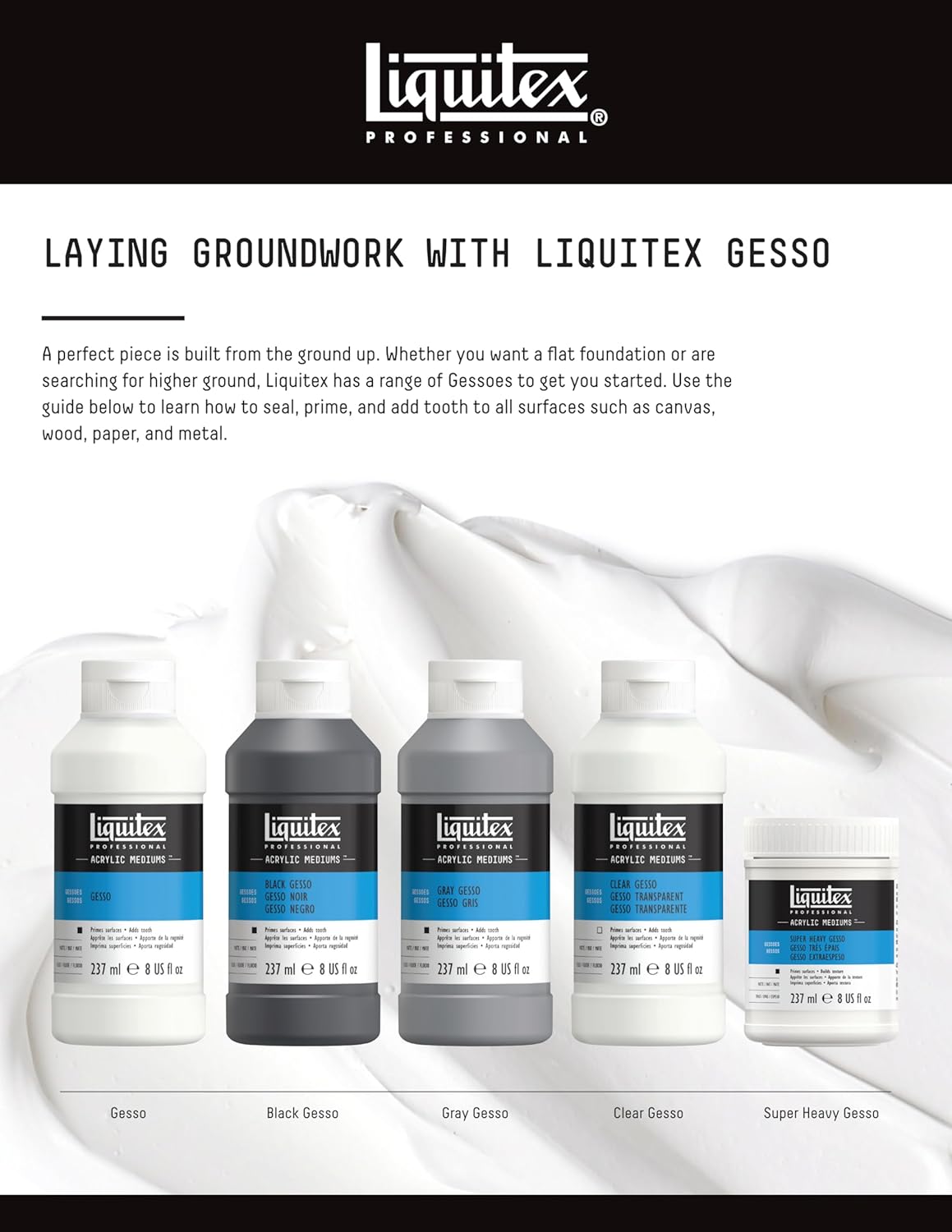 Liquitex Professional Gesso Surface Prep Medium, 1.89L (64-oz), White