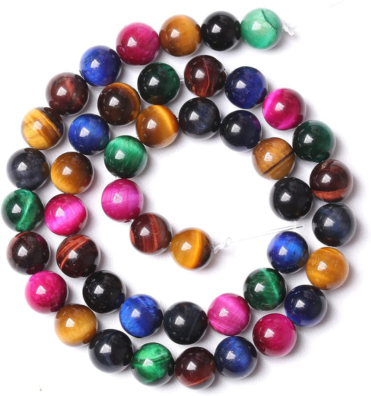 120pcs 6mm AAA Natural Colorful Tiger Eye Stone Beads Gemstone Round Spacer Loose Beads for Jewelry Making DIY Bracelet Necklace 32" 2 Strands