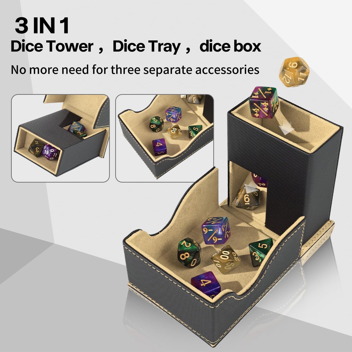 Dice Roller Tower, Premium DND Magnetic Dice Tray, Foldable PU Leather Dice Tower RPG Gifts for Dungeons and Dragons MTG Dm & Player Black/Brown
