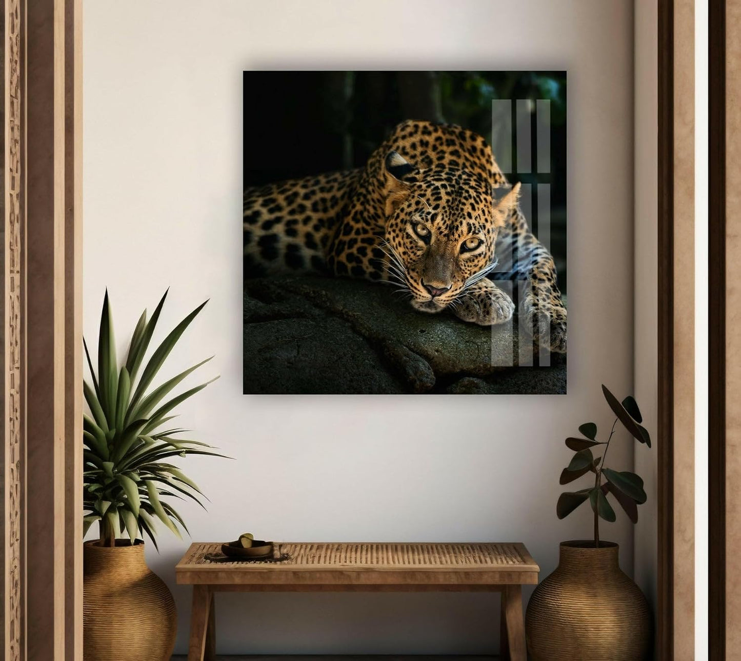 My Photostation.com 43Wx27H'' Fierce Leopard Glass Wall ArtTempered Glass Printing Wall Decor Large Wall Art Wall Hangings