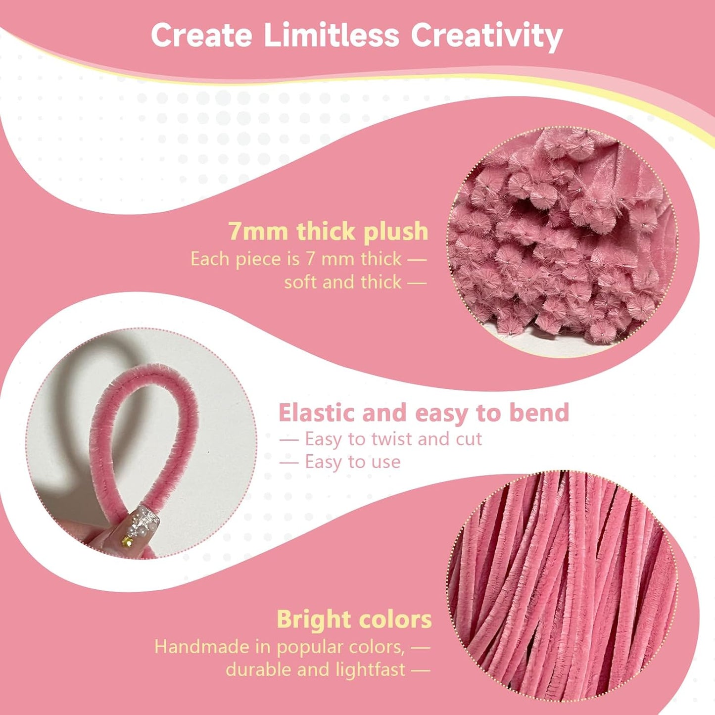 Pipe Cleaners Craft 500PCS 5 Colors Pastel Pink Pipe Cleaners Bulk 30CM Limpia Pipas para Manualidades Fuzzy Wire Chenille Stems for Arts Crafts and Creative DIY Projects Decorations