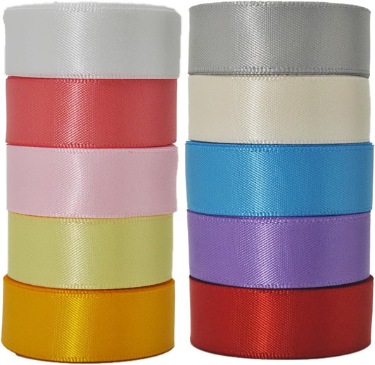 5/8 Double-Faced Satin Ribbon 50 Yards Set,“Morning Meadow”–10 Nature Colored Ribbon Bulk for Gift Wrapping, Crafts, Flower Bouquet, Easter, Wedding, Party Decor, Teacher Kids, Hair & Bows