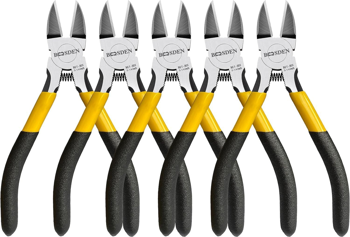 BOOSDEN 5" Wire Cutters, 5 Pack, Precision Cutting Pliers, Ultra Sharp Wire Snips Wire Clippers, Spring Loaded Flush Cutter, Diagonal Cutting Pliers for Jewelry Making Crafting, Wire Cutters Set