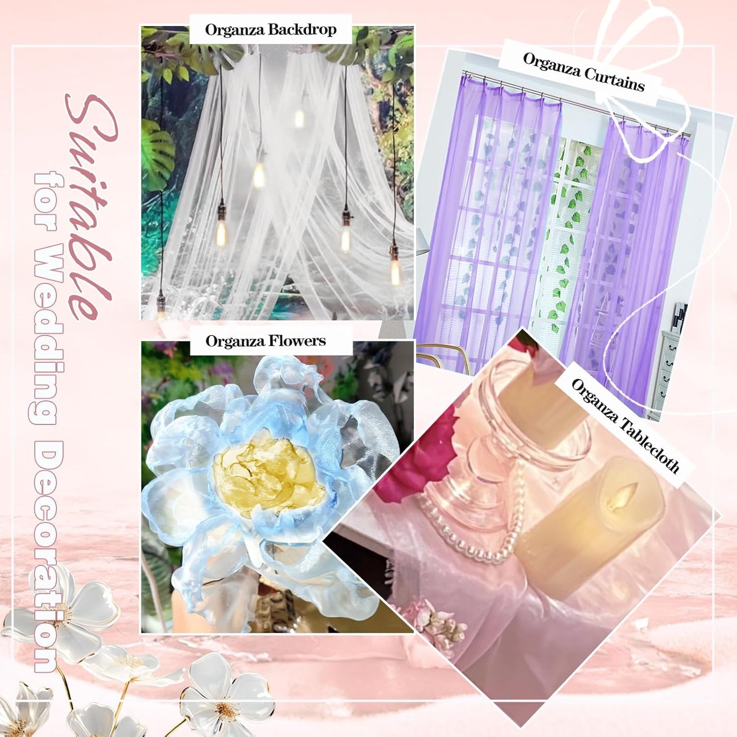 VACVELT Sheer Organza Fabric by The Yard, 60 Inch Wide Rose Gold Organza Fabric Bolt Bridal Sheer Tulle Fabric, Silk Organza Fabric Roll for Wedding Party Decorations Backdrop Curtain (1 Yard)