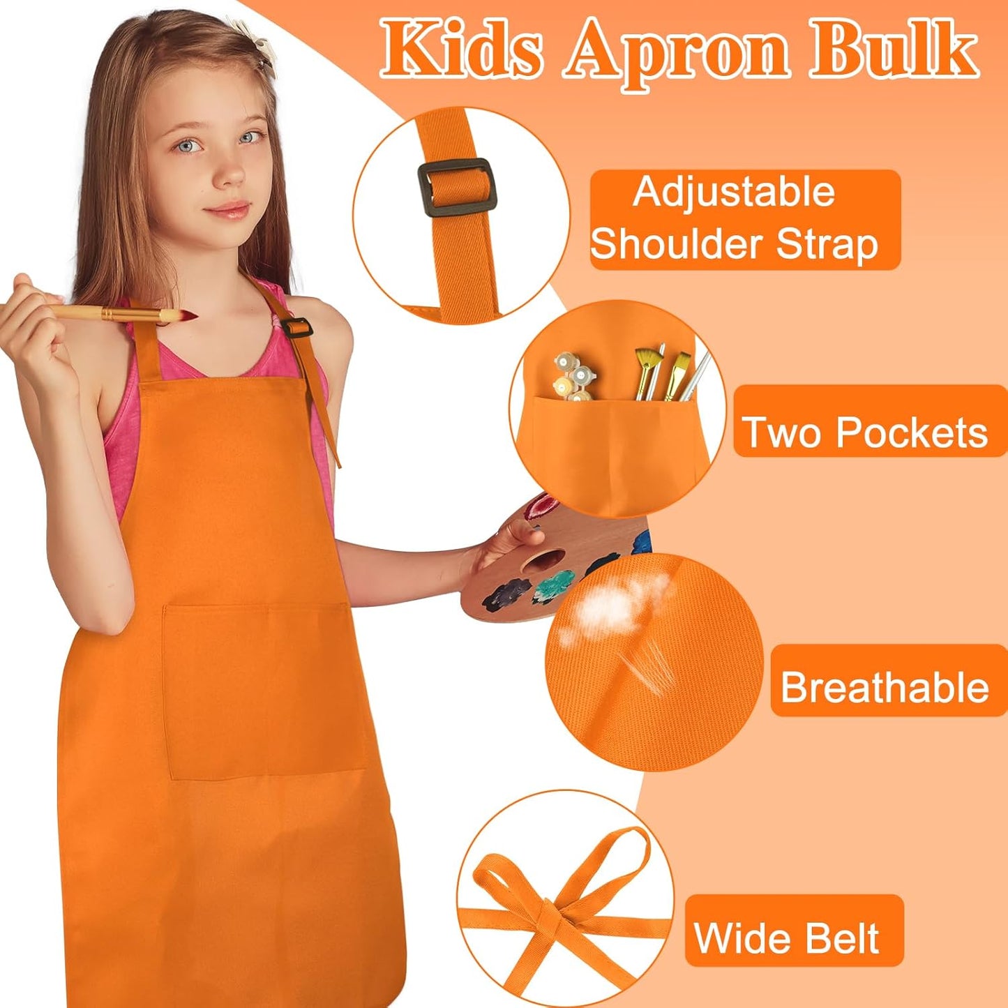 36 Pack Kids Apron bulk with 2 Pockets Adjustable Chef Art Apron Kids Painting Aprons for Cooking Baking Painting Crafting Grilling Activity（12 Color）
