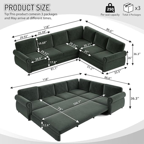 118" L-Shaped Sleeper Couch Bed - Image 2
