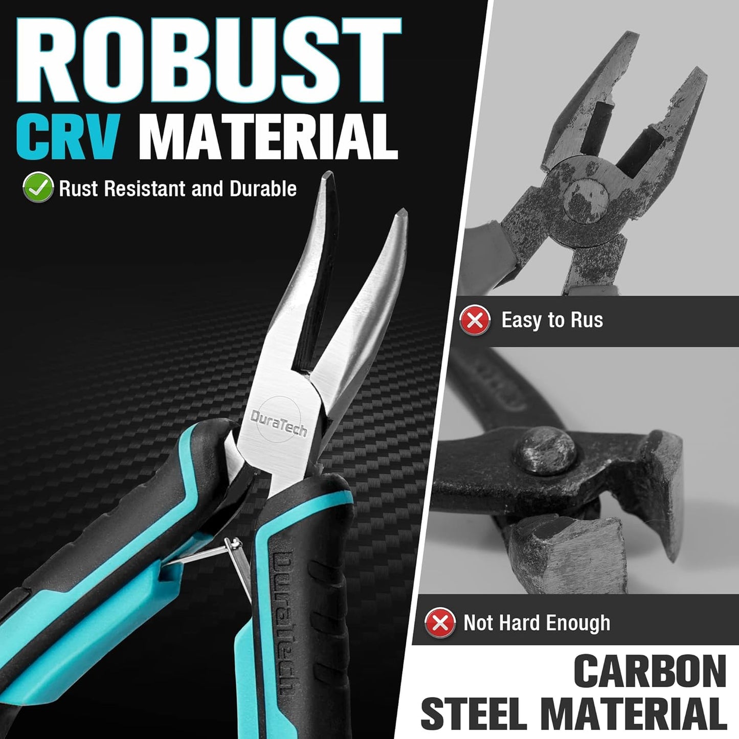 DURATECH Mini Pliers Set, 6PCS Jewelry Pliers Set, CRV Construction, Includes Needle Nose, Diagonal, Long Nose, Bent Nose, End Cutting and Linesman Pliers, for Making Crafts, Repairing Electronic