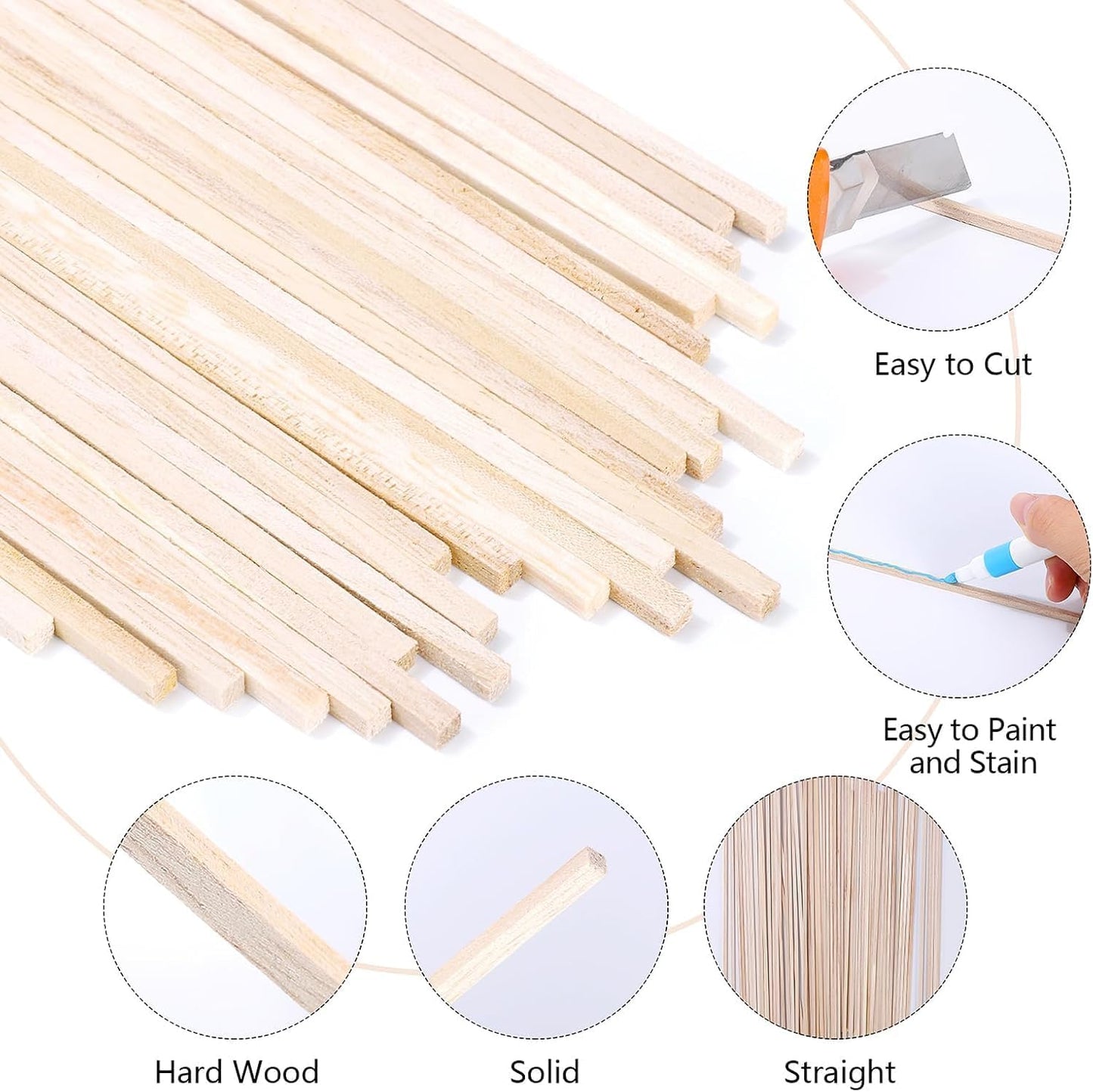 140 Pcs Balsa Wood Sticks 1/8 x 1/8 x 12 Inch, Square Dowel Rods Wood Strips Hardwood Sticks for Crafts DIY Projects Models Making