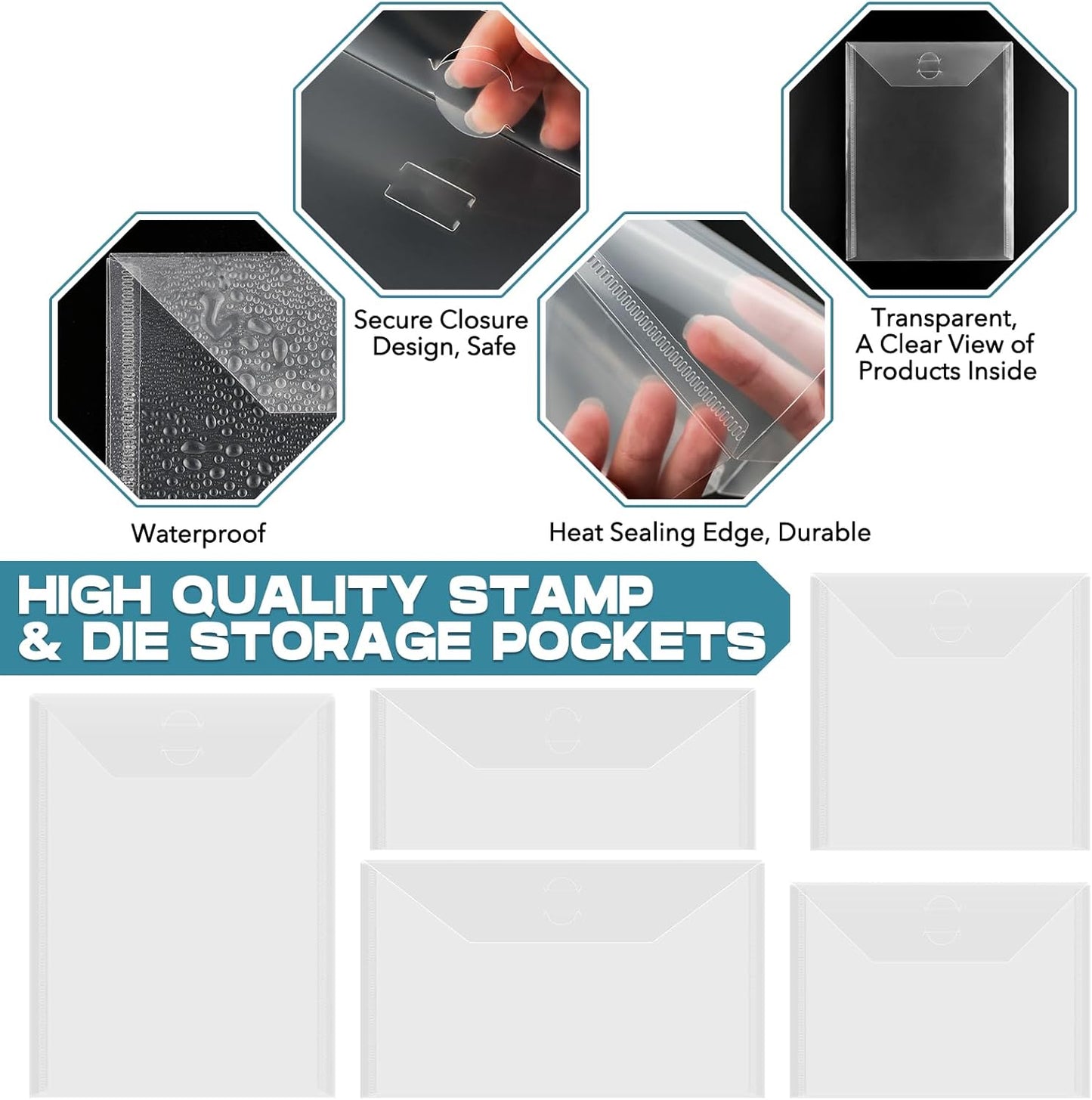 20 Pcs Stamp & Die Storage Pockets Resealable Clear Plastic Seal Bags Storage Case for Cutting Dies Stencil Album Stamp Crafts for DIY Scrapbooking Paper Card Craft Cutting Dies Storage