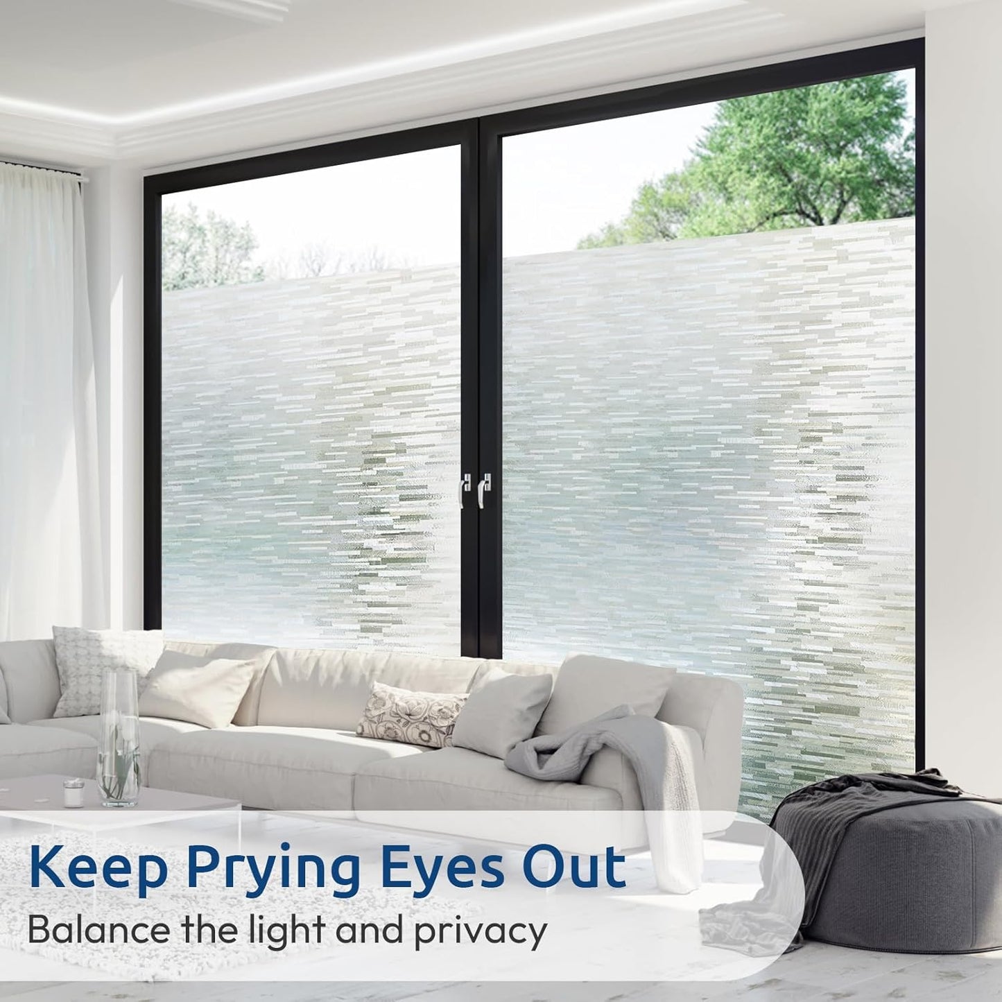 rabbitgoo Window Privacy Film, No Glue Frosted Glass Film, Static Cling UV Blocking Non Adhesive Reusable Heat Control Window Vinyl Clings for Home, Office, Frosted Silk, 23.6 x 157.4 Inches