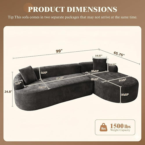 99" Curved Sectional Sofa with Chaise, Modern Boneless Couch with Deep Seat - Image 2