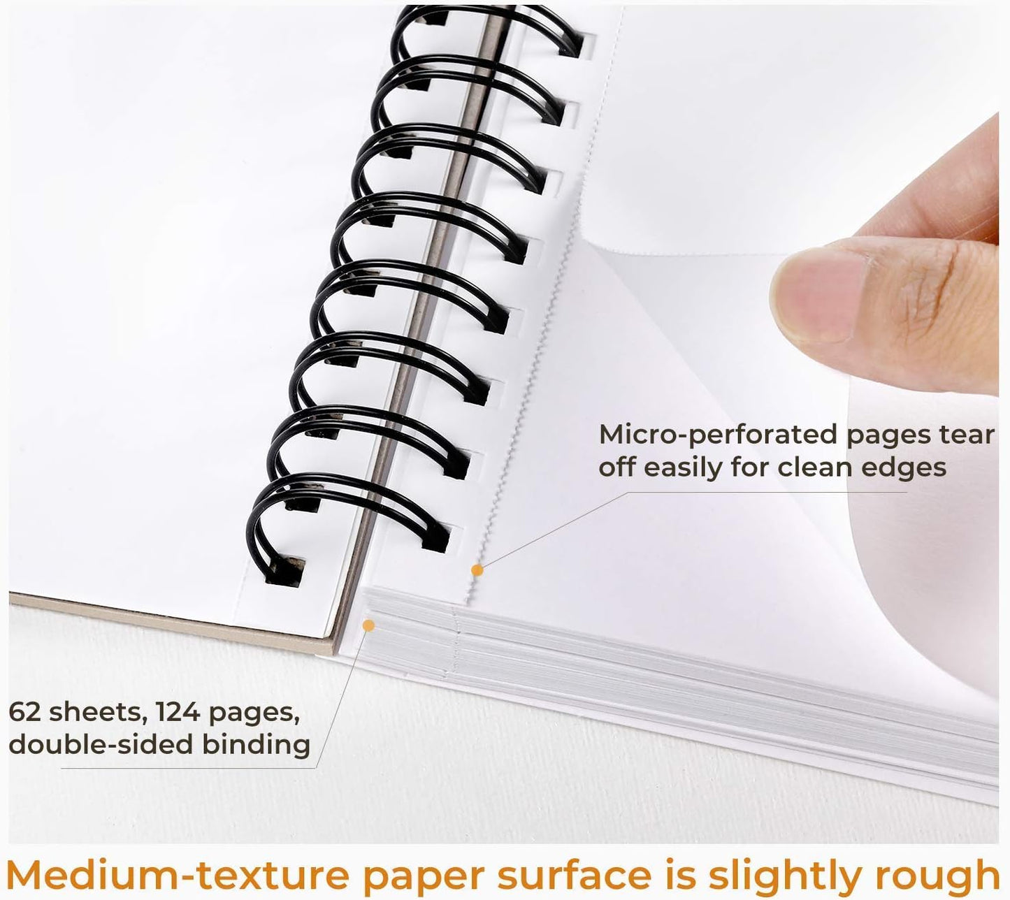 Mix Media Pad, Ohuhu Mixed Media Art Sketchbook, 120 LB/200 GSM Heavyweight Papers, 62 Sheets/124 Pages, Spiral Bound Mixed Media Paper Pad for Christmas Gift (8.5x6 in)