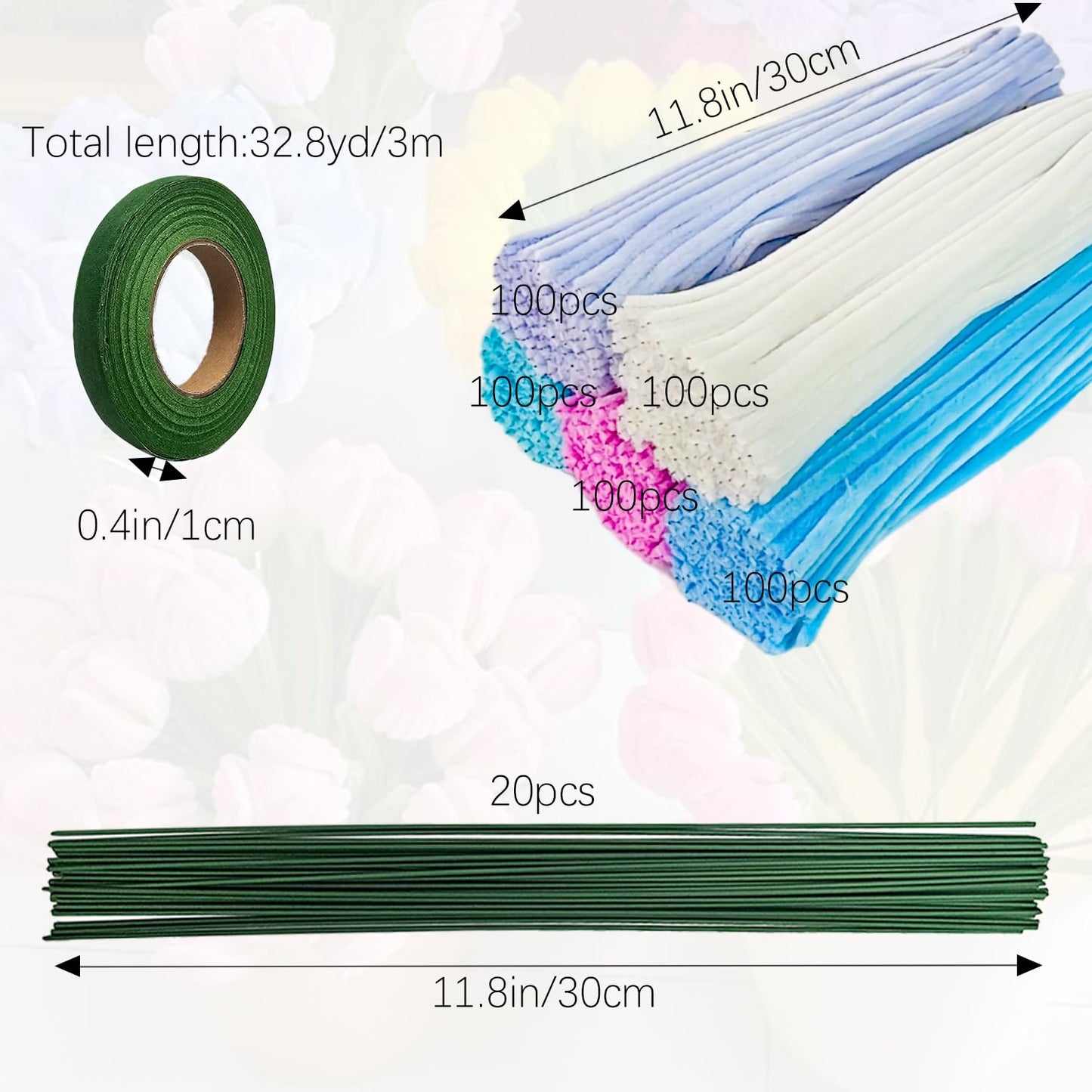 Jolbndcv Pipe Cleaners Flowers Craft Kit,521Pcs Pastel Pipe Cleaners DIY Chenille Stems Makiflower stemsng kit with Flower Stems and Tape