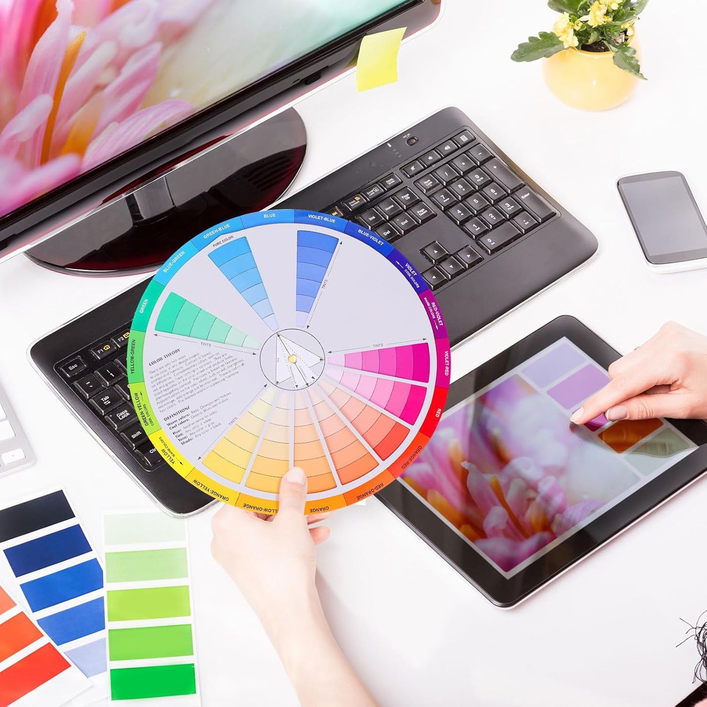 Garneck Creative Color Wheel Learning Chart Color Mixing Rotation Tool for Art and Nail Professionals Easy Use Colour Guide with Tints Shades and Definitions