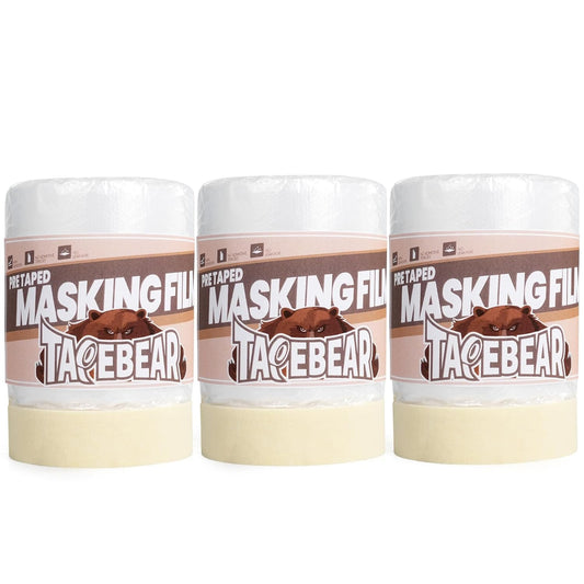 TAPEBEAR Pre-Taped Masking Film 22inch x 65feet(550mmx 20m), Plastic Cover for Painting, Tape and Drape, Plastic Sheeting for Automotive, Floor, Appliance and Furniture, 3Rolls
