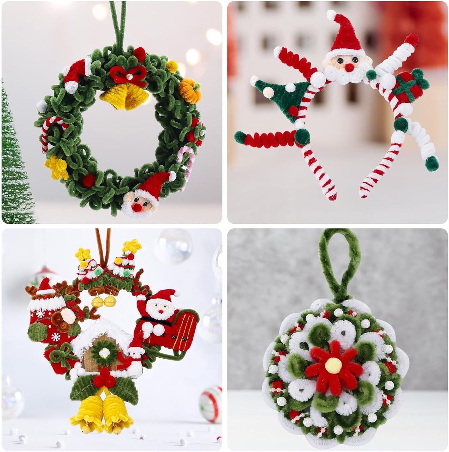 Caydo 300 Pieces Christmas Pipe Cleaners Glitter Chenille Stems for DIY Craft Christmas Decoration (Red, Green, Gold, Silver)