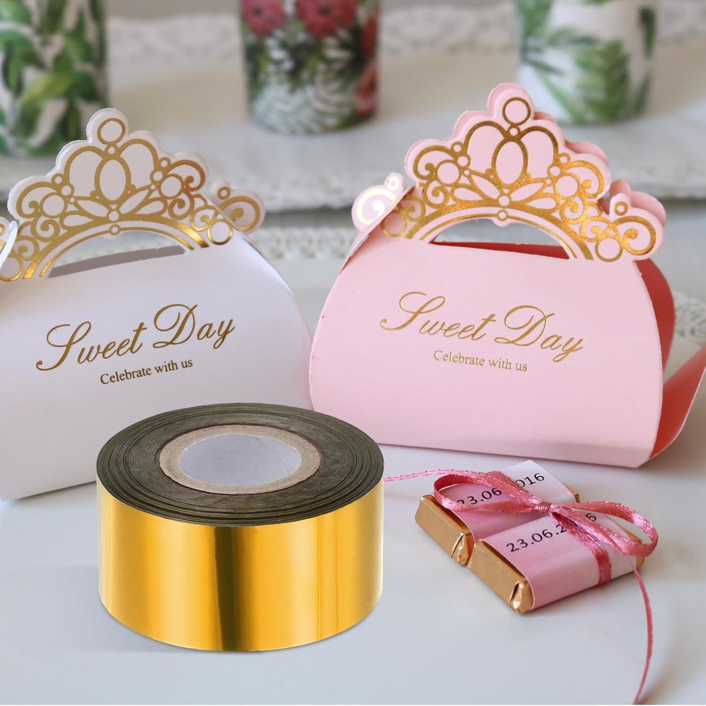 PATIKIL 4"x400Ft Hot Stamping Foil Paper, Heat Transfer Hot Stamping Paper Foil Roll for Leather DIY Logo Decor Craft Gift Package Scrapbook Card, Gold Tone