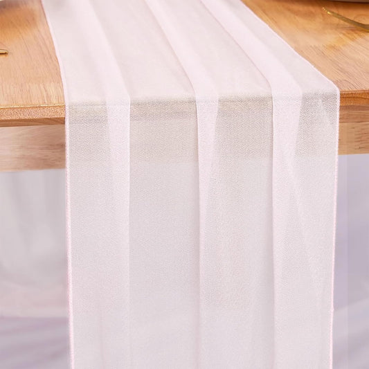 Snow White Chiffon Table Runners 10 FT Chiffon Cloth Runner for Wedding Party 12 x 120 Inches Sheer Boho Rustic Gauze Home Decor Restaurant Elegant Fabric Tabletop Runner Decorations