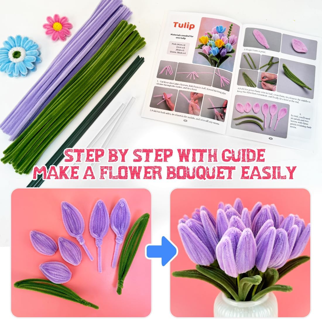 IOOLEEM Pipe Cleaners, 480pcs Purple Lavenders, Flower Making Kit, Arts and Craft Supplies, Ideas for Art Project Activity.